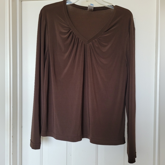 CDI New York Chocolate Brown Gathered V-neck Blouse - Picture 7 of 7